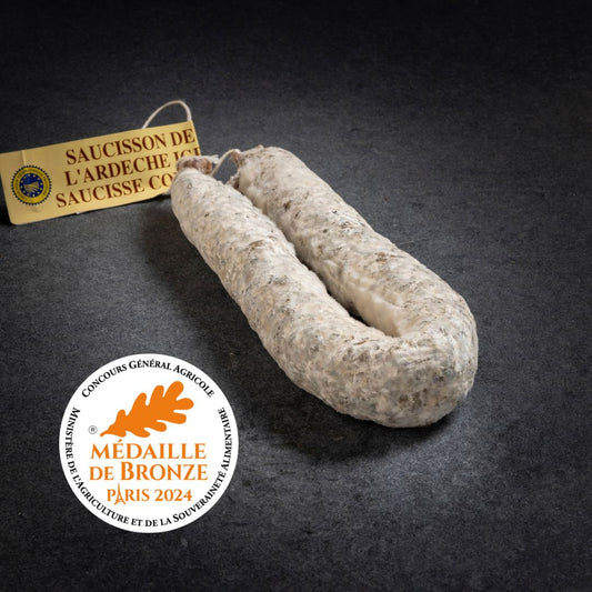 Curved sausage from Ardèche PGI