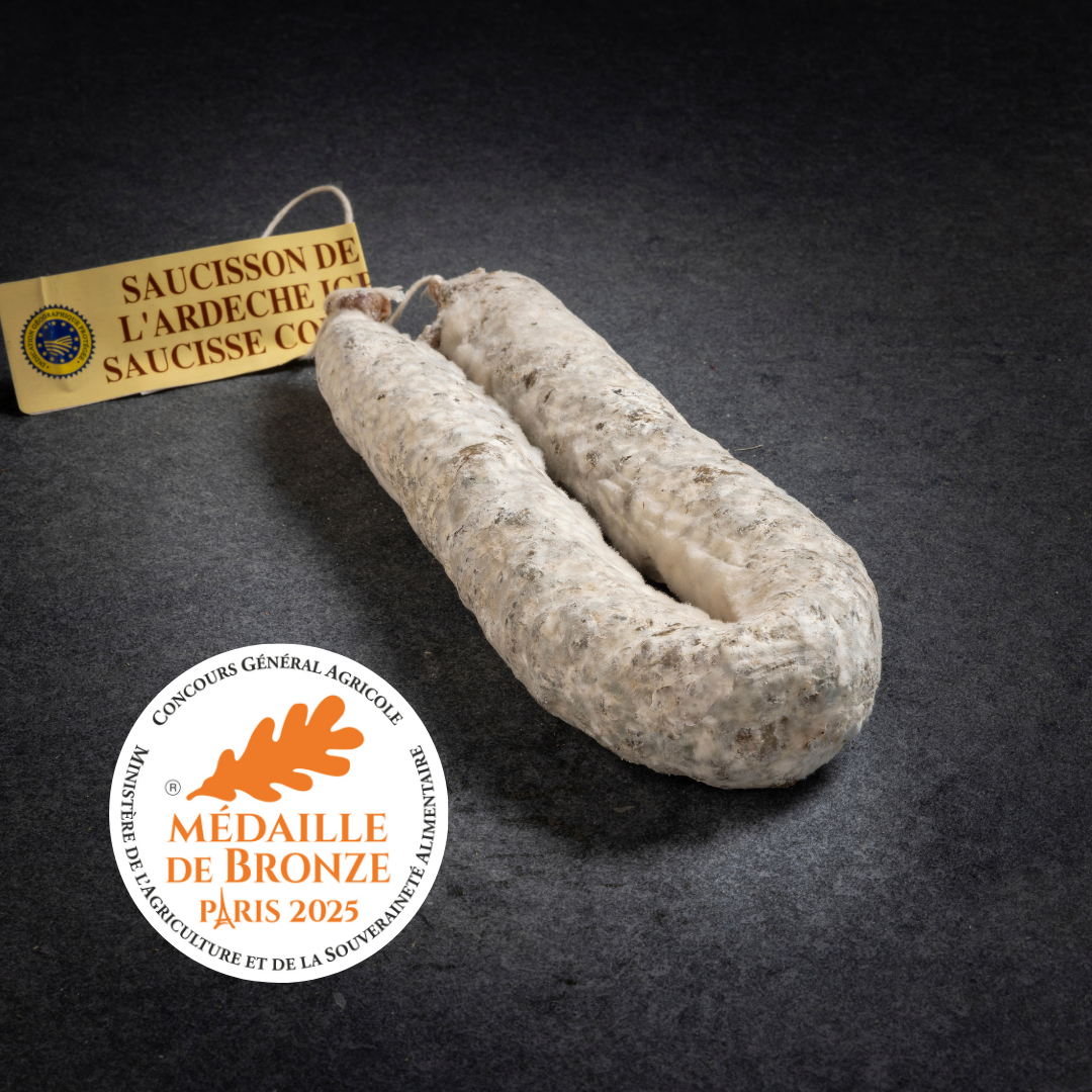 Curved sausage from Ardèche PGI