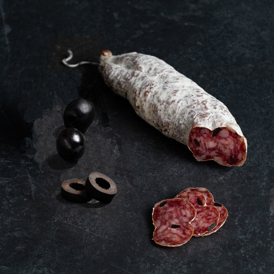 Dry sausage with olives